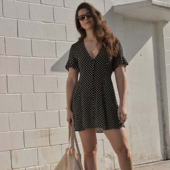 Zara Polka Dot Mini Black Summer Fit Flare Whimsy Goth Flowy Milkmaid Dress - Picture 1 of 15